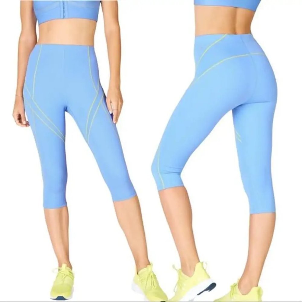 Fabletics High Waisted Pureluxe Contour Ultra Crops: Baby Blue and Lime Green